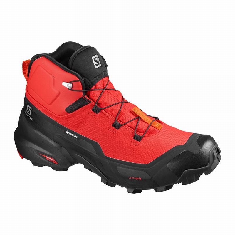 Salomon Israel CROSS HIKE MID GORE-TEX - Mens Hiking Boots - Black/Red Orange (HNKR-09274)